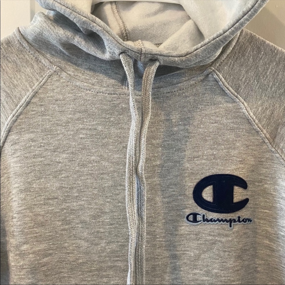 Champion Gray with Blue Logo Powerblend Hoodie - Picture 9 of 9